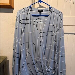 Alfani Light Blue and Black Geometric Blouse